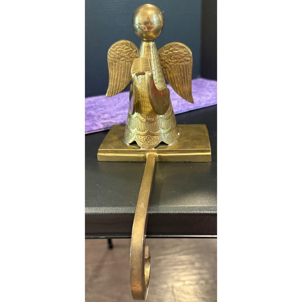Angel Stocking Holder Hanger Gold Brass Heavy Vintage Christmas READ
